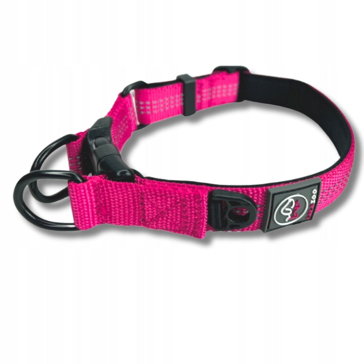 Dog COLLAR STRONG RICO 30-40CM reflective double ring FUCHSIA pink - M Brand Lalazoo