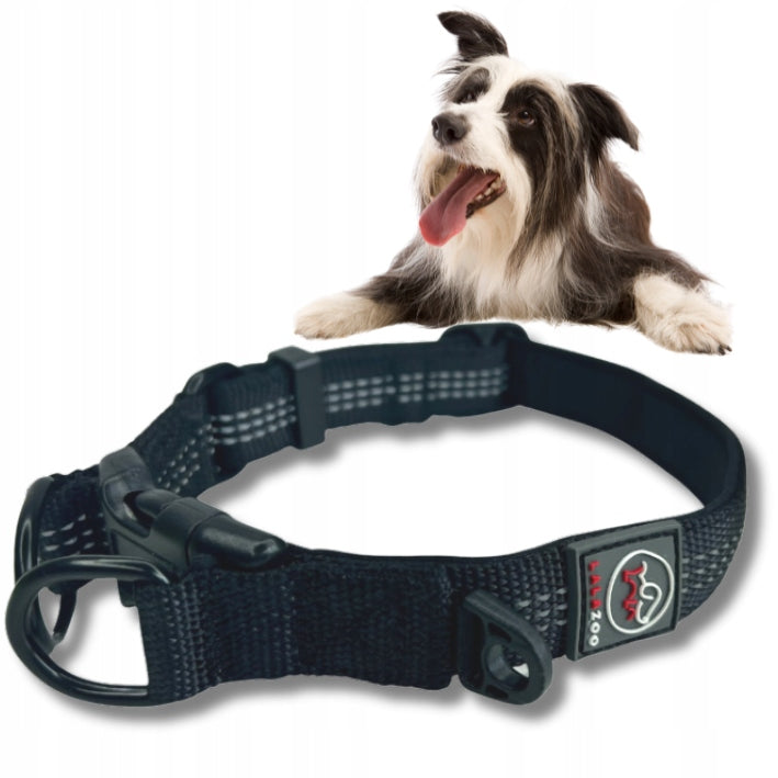 Dog COLLAR black RICO 30-40CM reflective STRONG lalazoo