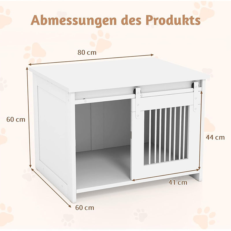 Dog Cabinet w/ Sliding Door for Animal up to 30 kg, 80x60x60 cm White Brand Goplus
