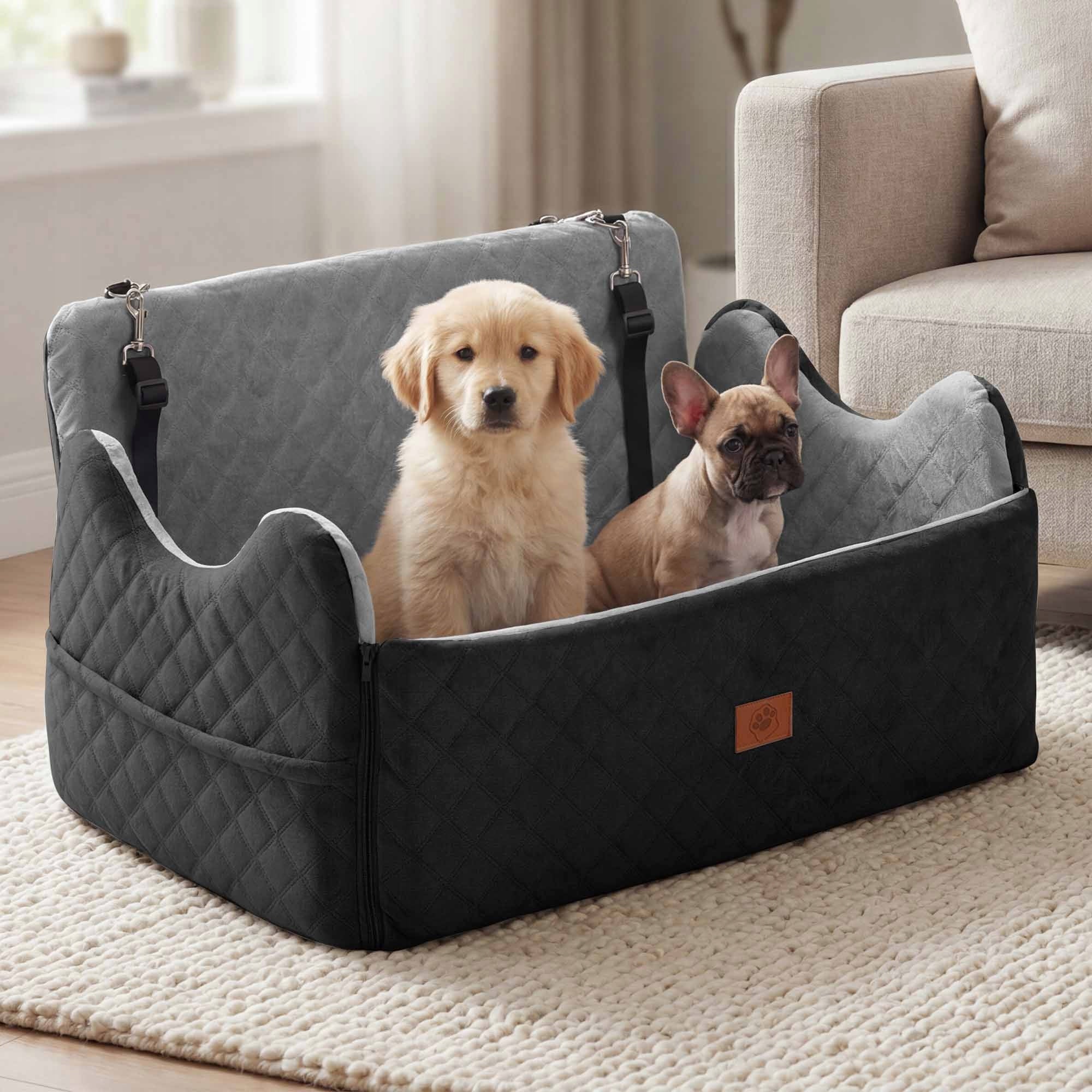 Dog Car Seat, Memory Foam, Pet Bed, 2 Safety Belts,Storage Bag, 76cm, Gray Manufacturer code PSPPPB-0025-E-AL