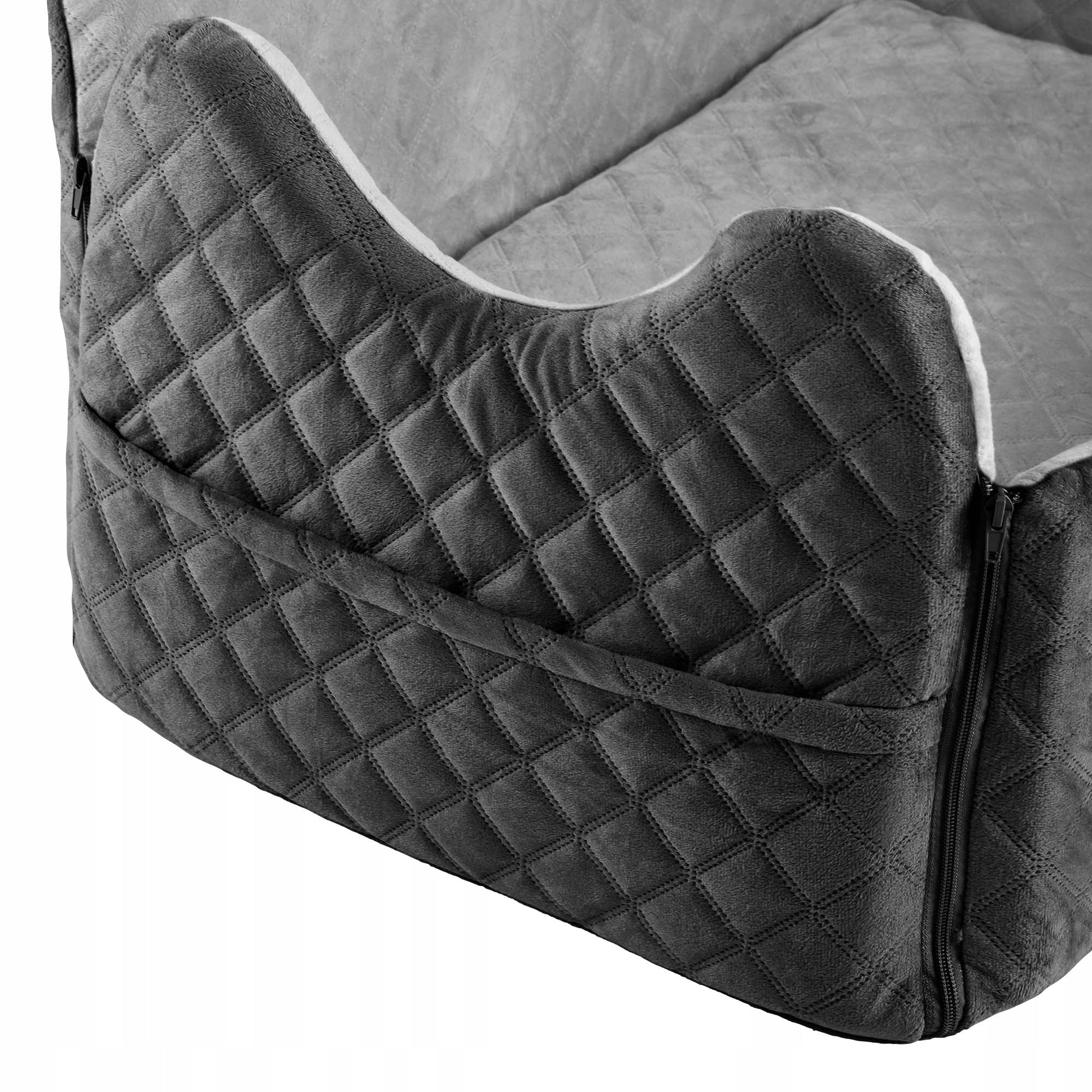 Dog Car Seat, Memory Foam, Pet Bed, 2 Safety Belts,Storage Bag, 76cm, Gray Product width 76 cm