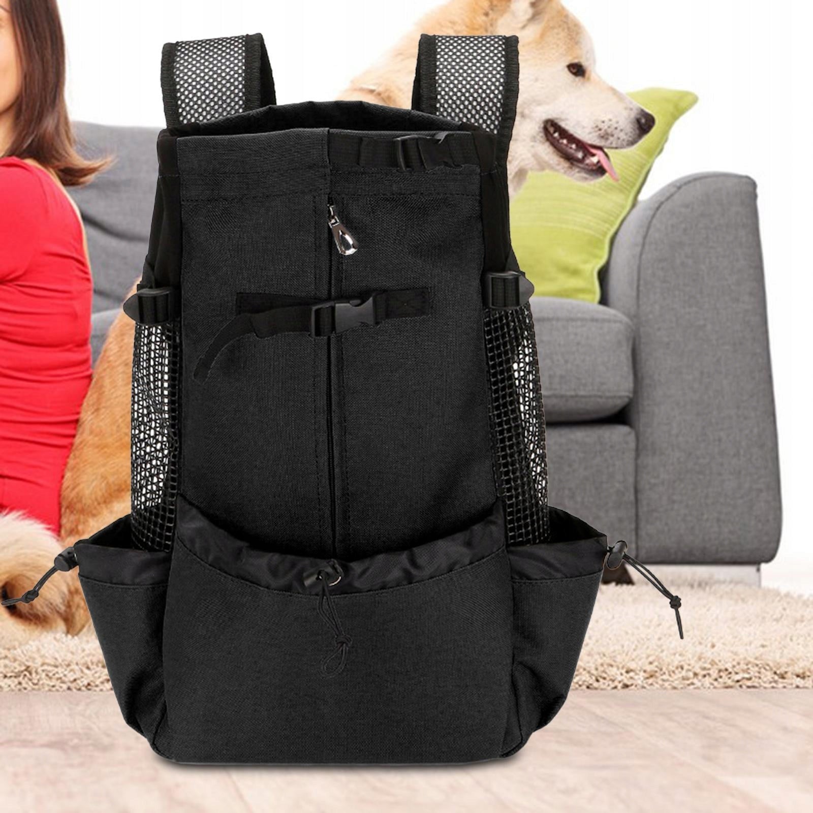 Dog Carrier Backpack Outdoor Breathable Mesh Reflective Strips Black XL