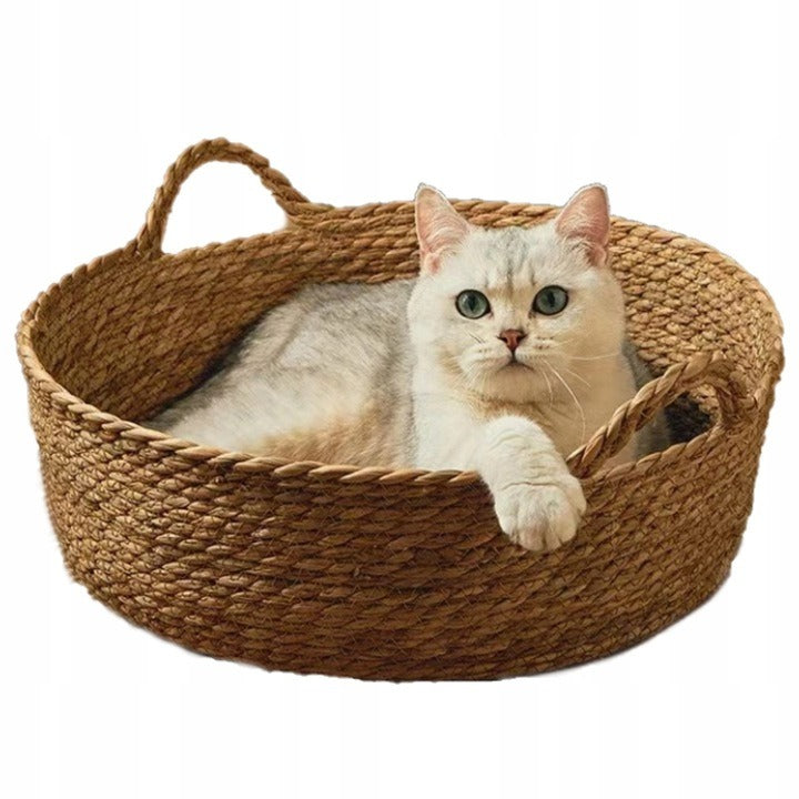Dog Cat Bed Basket Round Braided + Soft Pillow