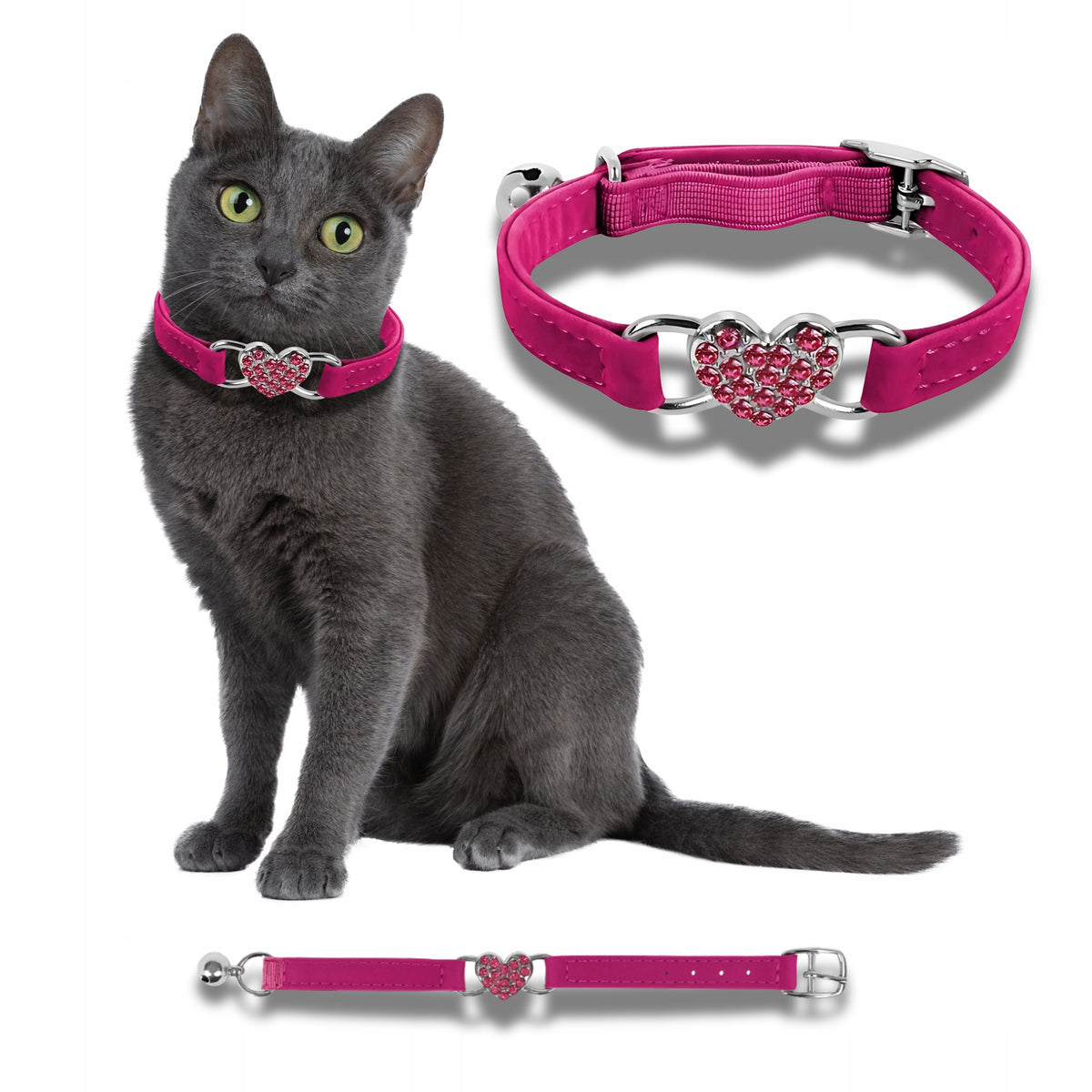 Dog Cat Collar with Bell DIAMONDS PINK HEART