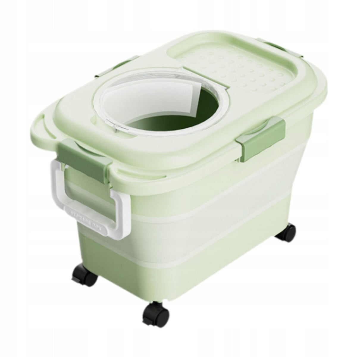 Dog Cat Food Storage Container Airtight with Wheels Portable Foldable Green