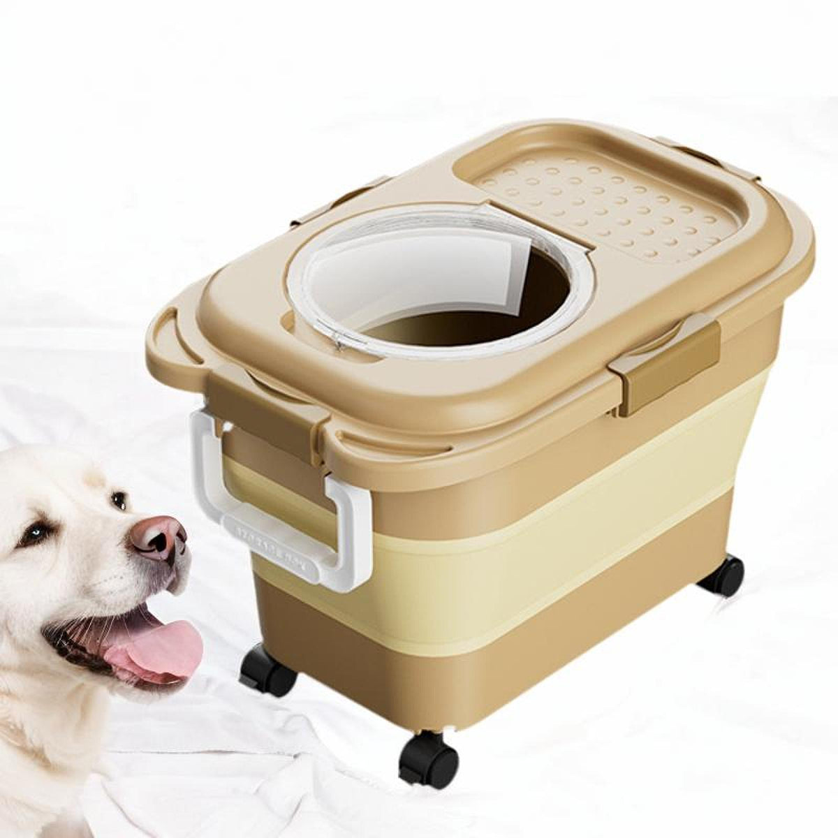 Dog Cat Food Storage Container Airtight with Wheels Portable Foldable Khaki Manufacturer code 00264068645
