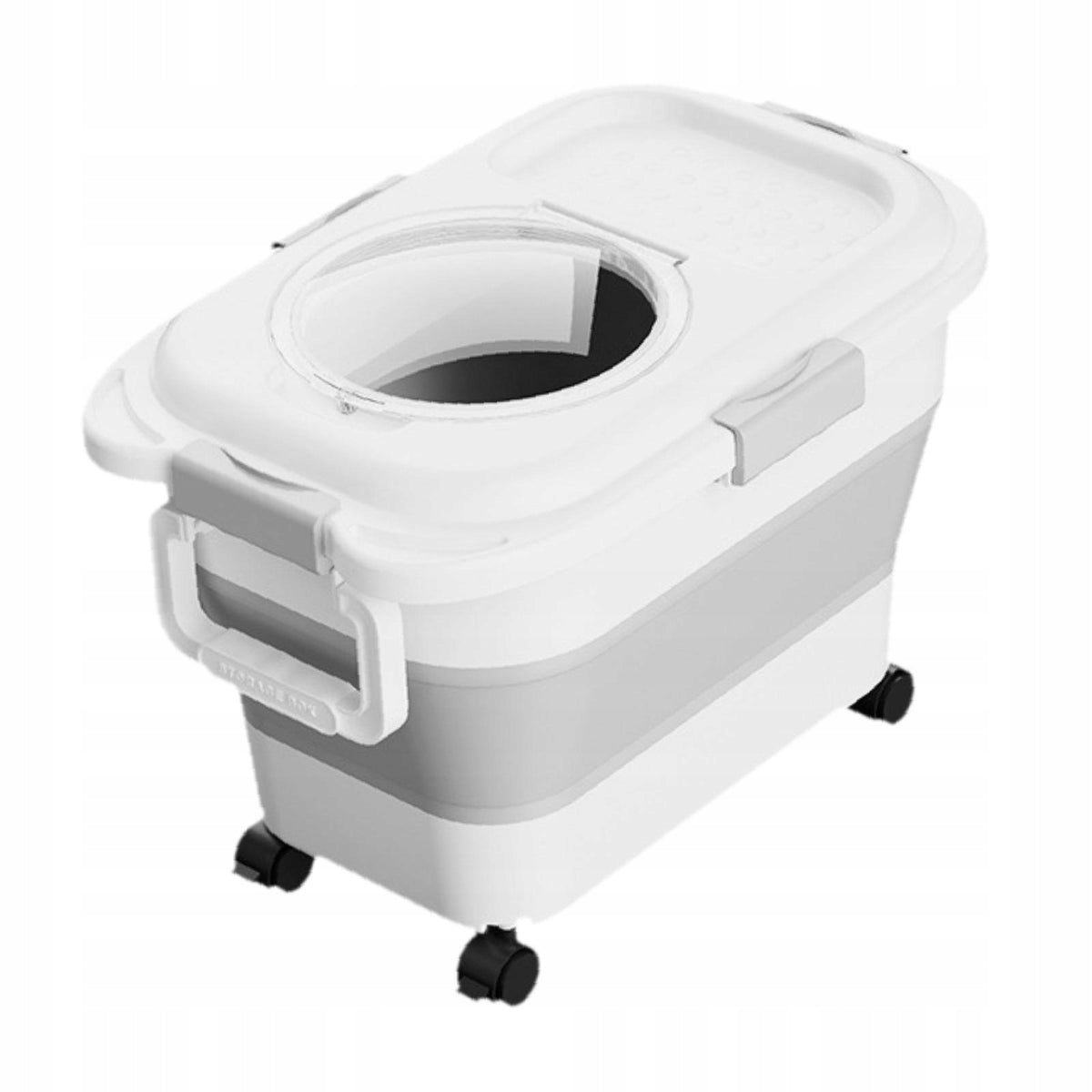 Dog Cat Food Storage Container Airtight with Wheels Portable Foldable White