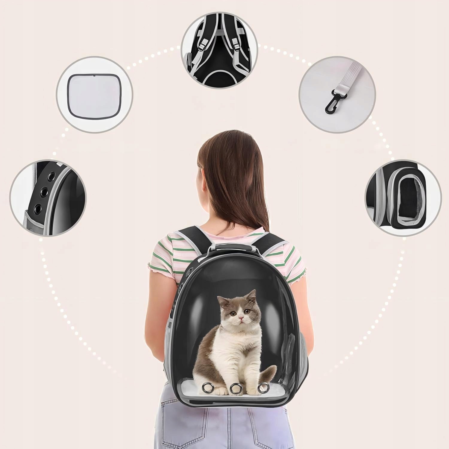 Dog Cat Transport Backpack Transparent Space Capsule Black Kind backpack
