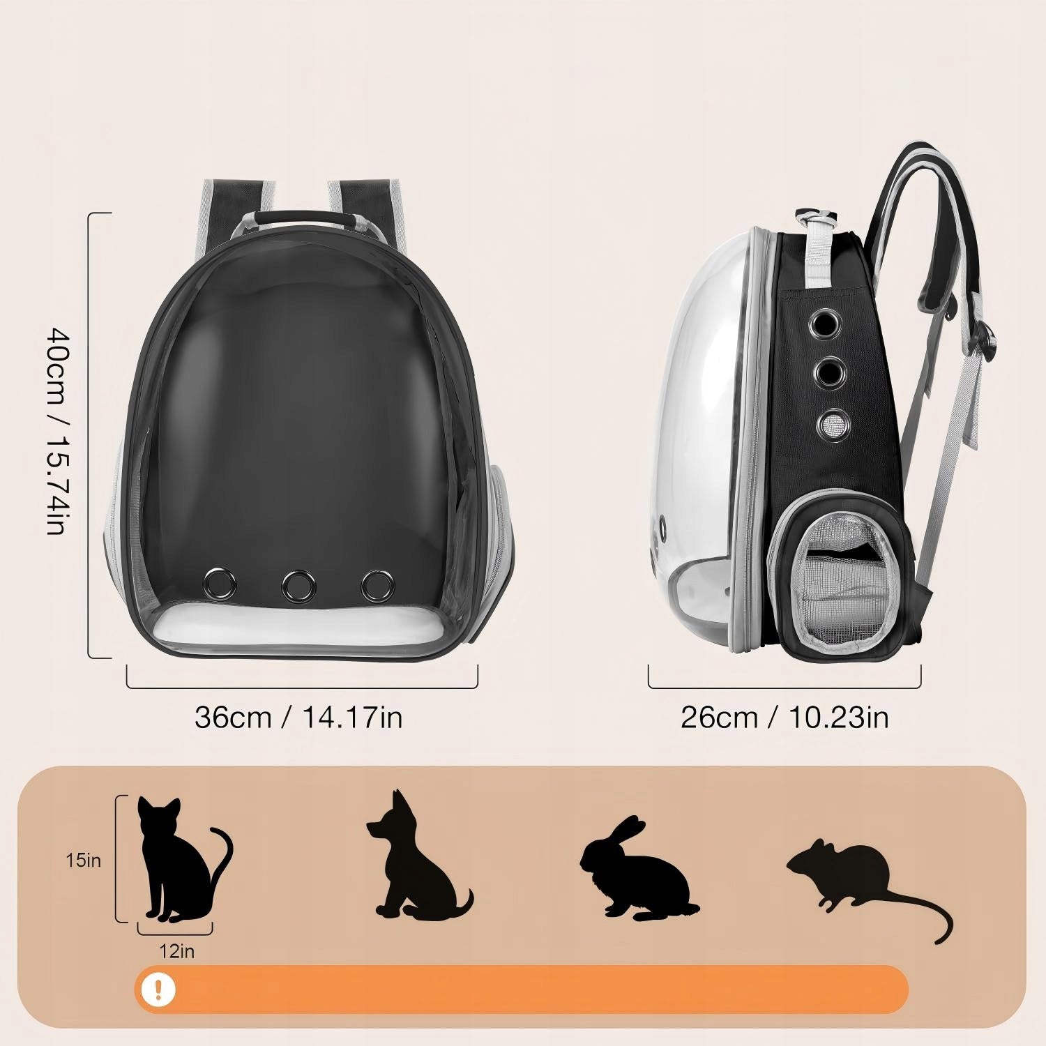 Dog Cat Transport Backpack Transparent Space Capsule Black Product weight with unit packaging 0.7 kg