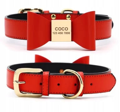 Dog Collar Cat Bow Engraving Name + Phone Number L Red