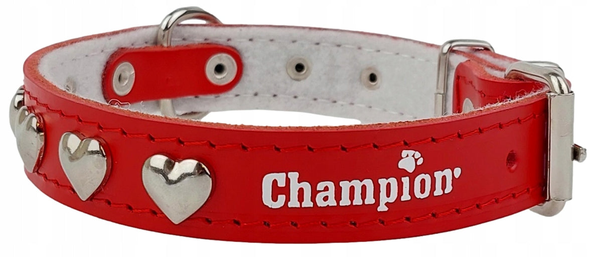 Dog Collar Face Leather Polish Prod. Champion 45cm/2,5cm Heart Red