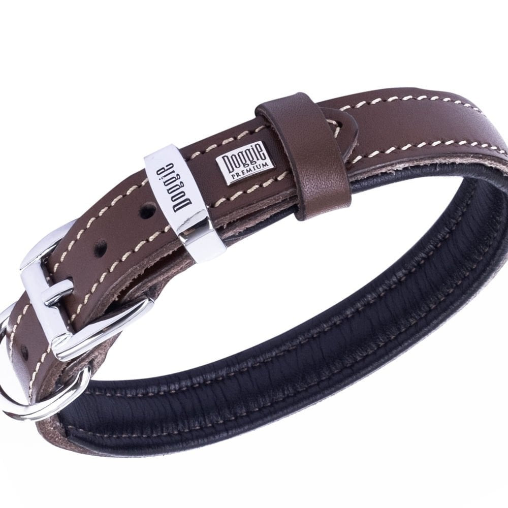Dog Collar Leather Dog Paws Soft Lining 2x30-35cm Brown Packaging status original