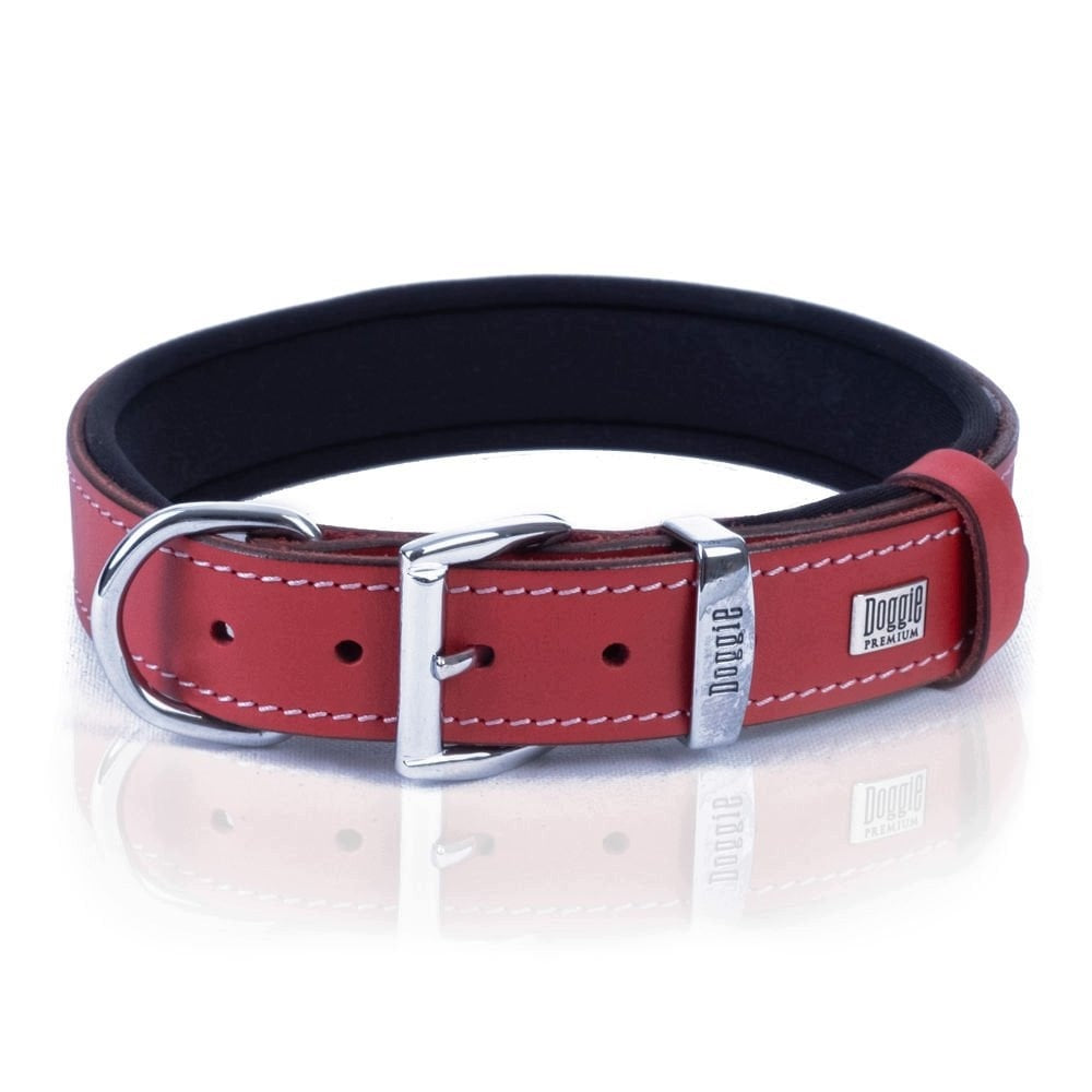 Dog Collar Leather Dog Paws Soft Lining 3x42-50cm Red Manufacturer code SBT3036MRED