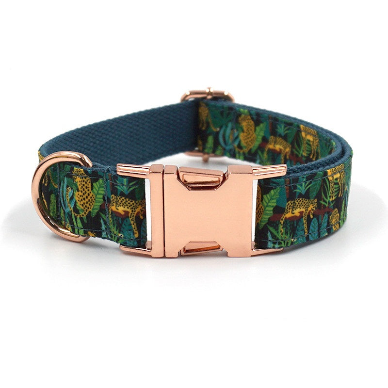 Dog Collar Panthers Durable size. M - Rose Buckle + Engraving