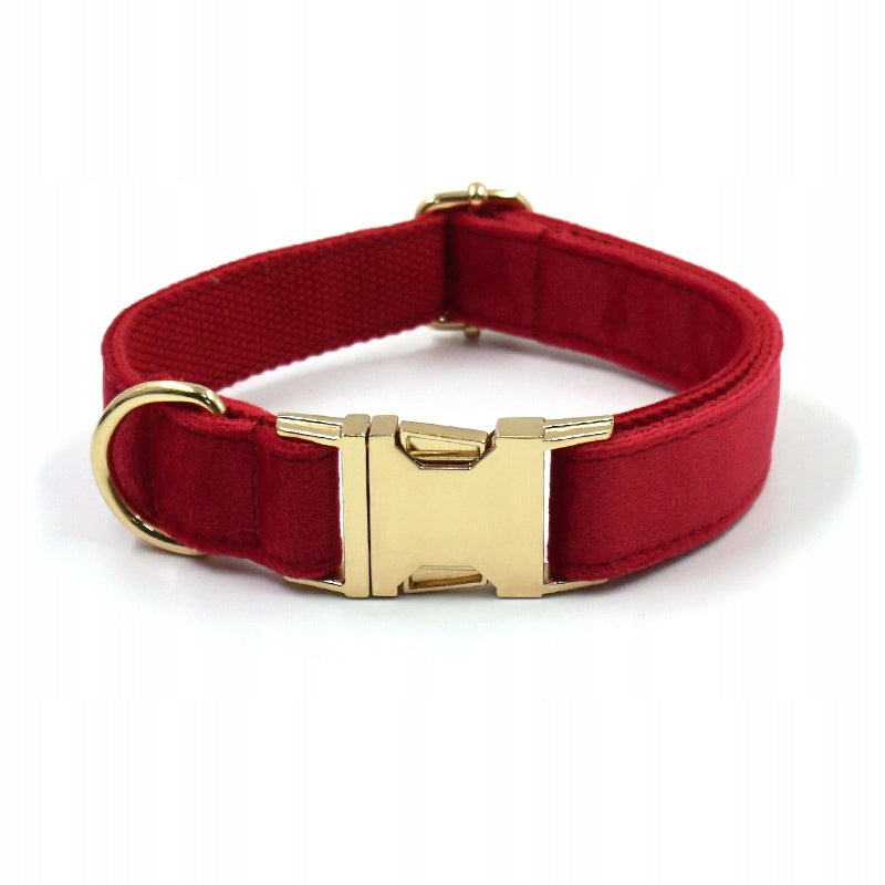 Dog Collar Red Velvet Durable size. M Gold Buckle + Engraving