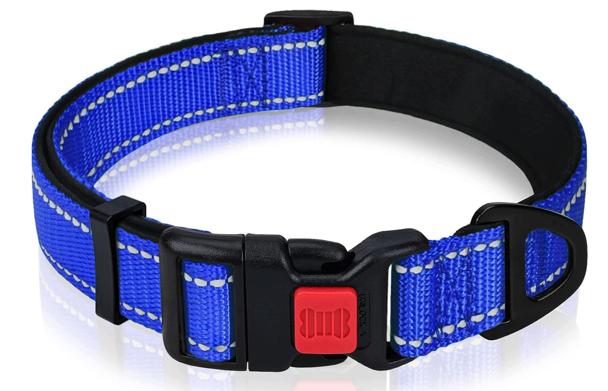 Dog Collar Reflective Large Nylon with Wheel D Blue