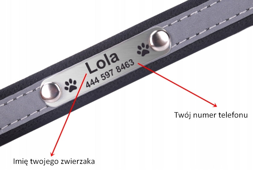 Dog Collar Reflective Personalized Name + Phone Number L Blue Manufacturer code ObrożaID-NL