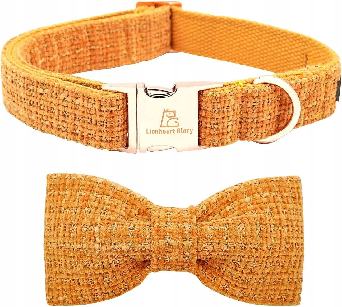 Dog Collar with Bow M Cotton Adjustable Orange Walk