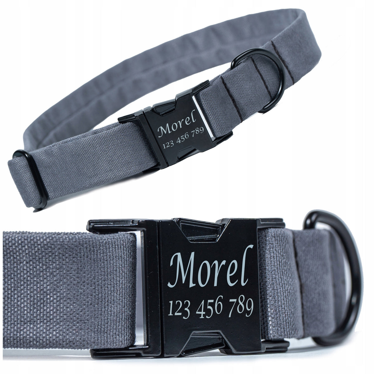 Dog Collar with ENGRAVING Name and Phone Number MATERIAL Size L Grey