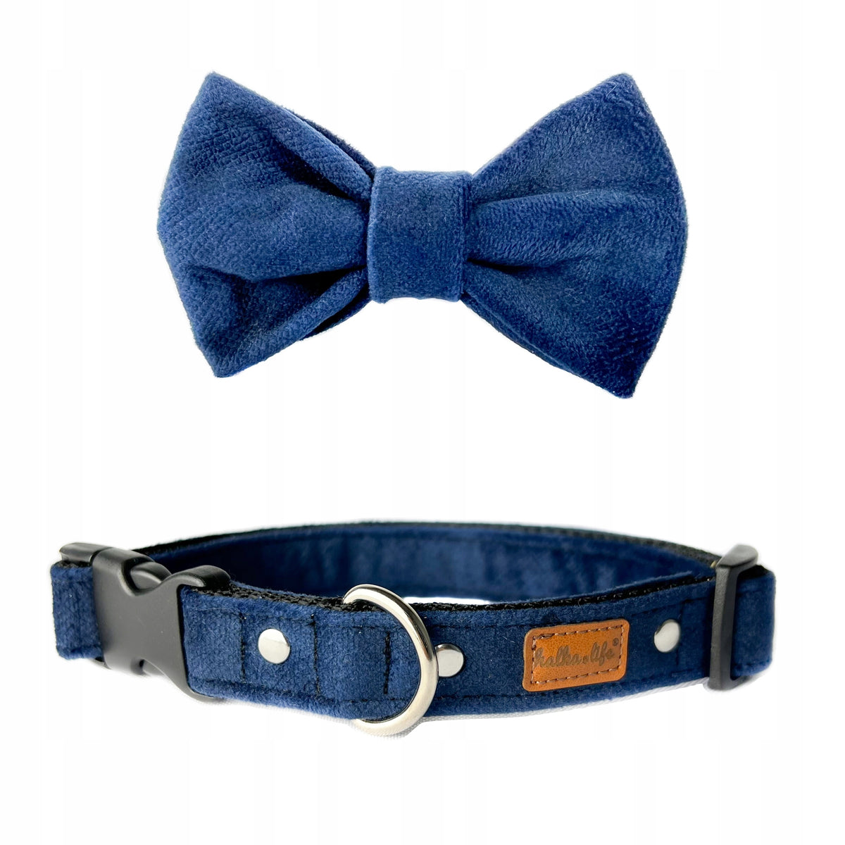 Dog Collar with Fly, Collar Set with Bow - Navy Blue, S