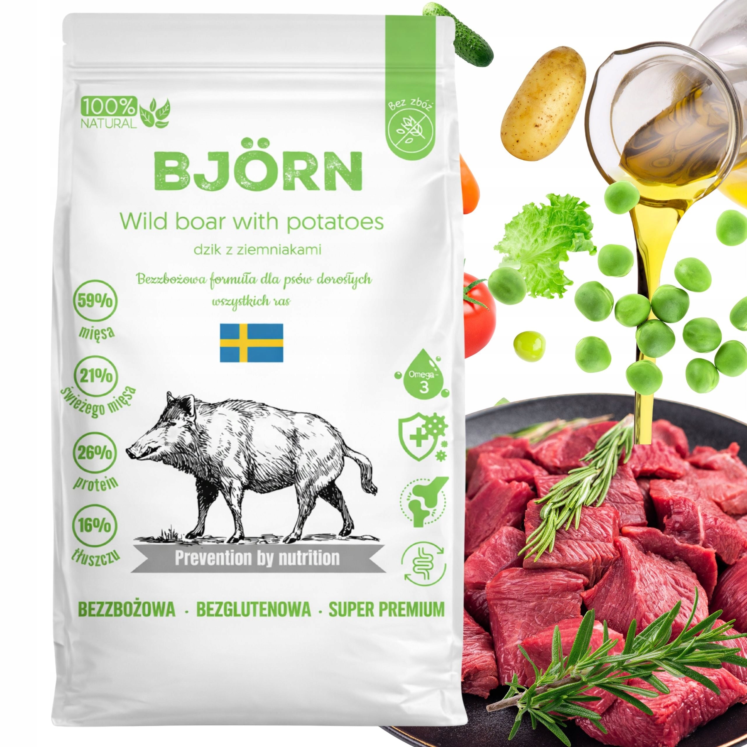 Dog Food Dry Food Grain Free 5kg Adult 59% Meat venison BJORN Packaging status original