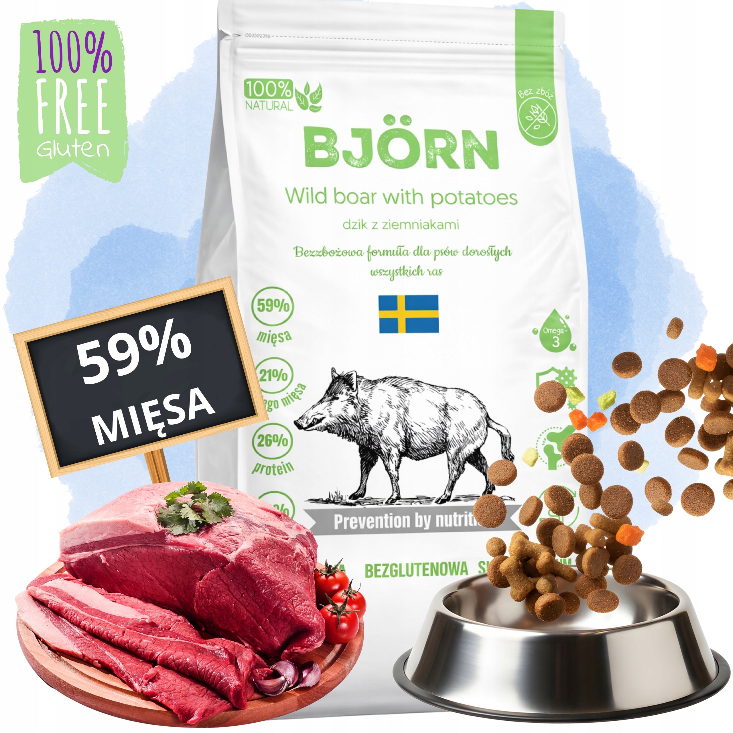 Dog Food Dry Food Grain Free 5kg Adult 59% Meat venison BJORN