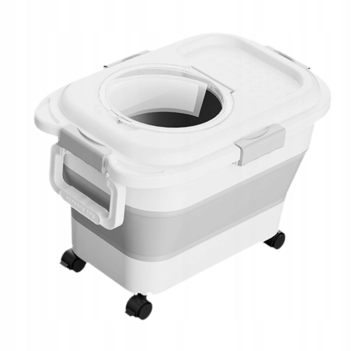 Dog Food Storage Container 30 lb with Rolling Wheels Foldable Pet White