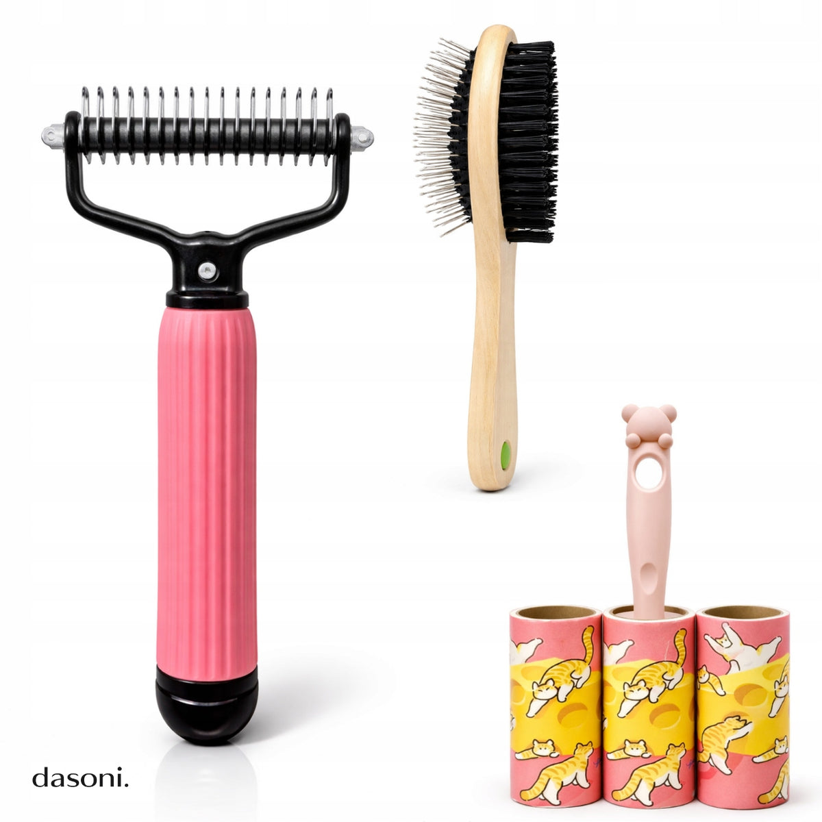 Dog Hair Set Trimmer Tangle Brush Double Sided Roll Pink L Set