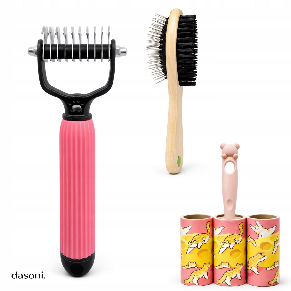 Dog Hair Set Trimmer Tangle Brush Double Sided Roll Pink S Set