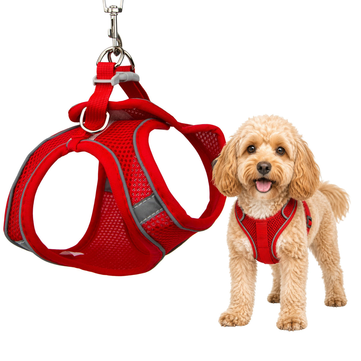 Dog Harness Adjustable Breathable Shih Tzu Maltese RED S