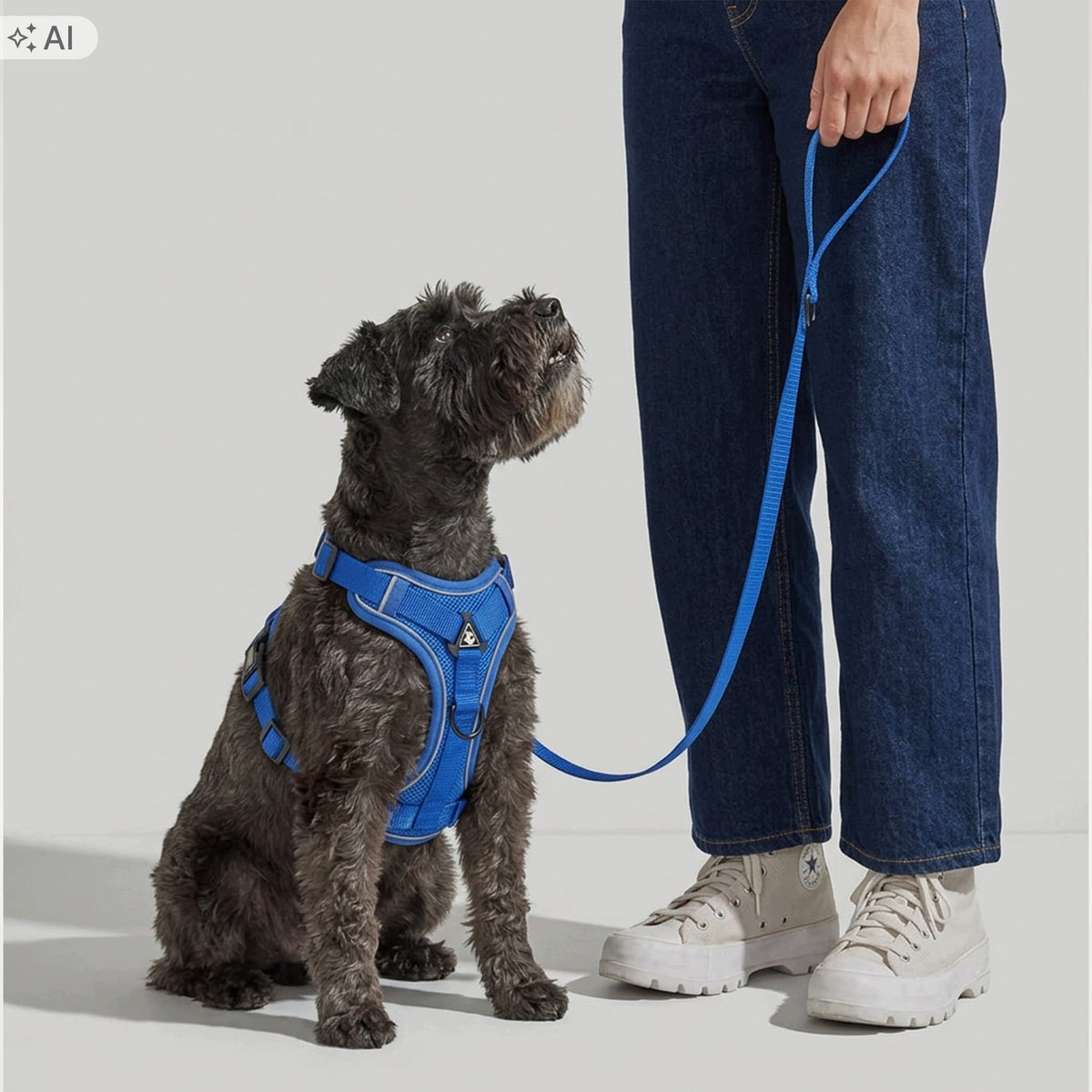 Dog Harness Adjustable M Blue Pressure-Free Reflective + Leash Packaging status original