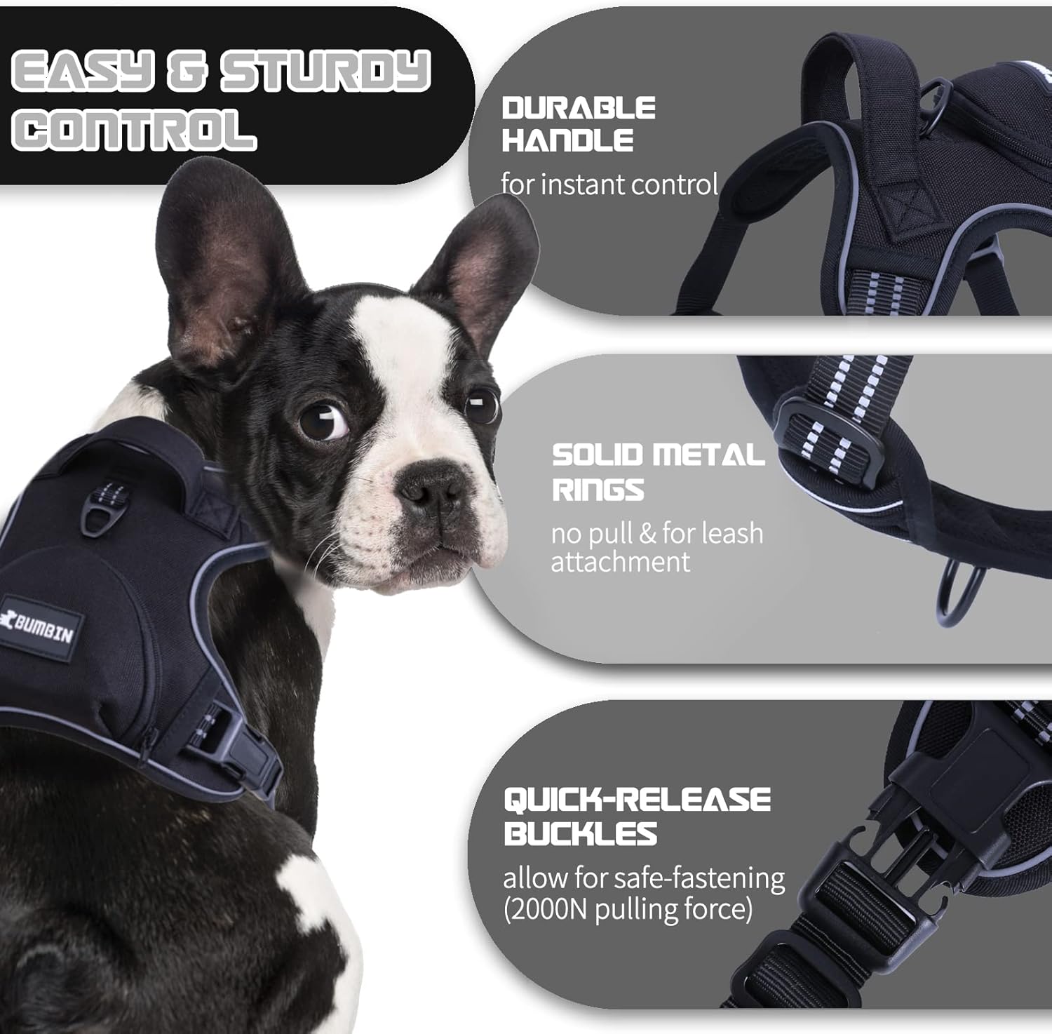 Dog Harness Adjustable Pet Vest with Dog Leash Harness Soft Handle Black Manufacturer code 91440300MA5H6U0J1K