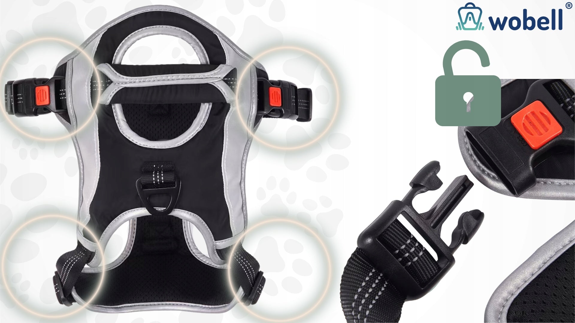 Dog Harness Adjustable Strong Reflective M Pressure-Free with Handle Guard Brand Wobell