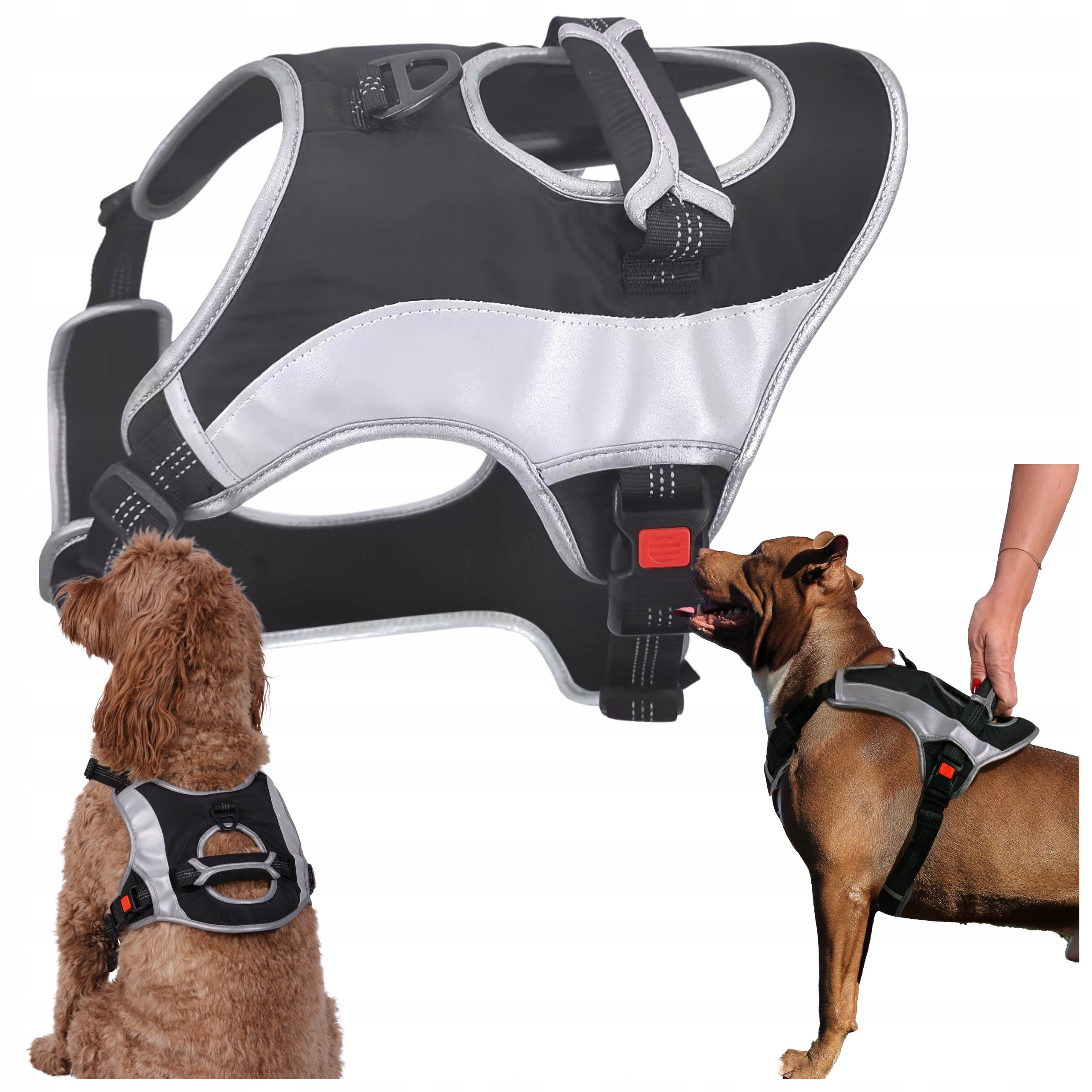 Dog Harness Adjustable Strong Reflective M Pressure-Free with Handle Guard