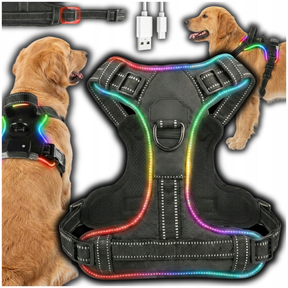 Dog Harness Backlit STRONG Durable with LED Glowing Handle