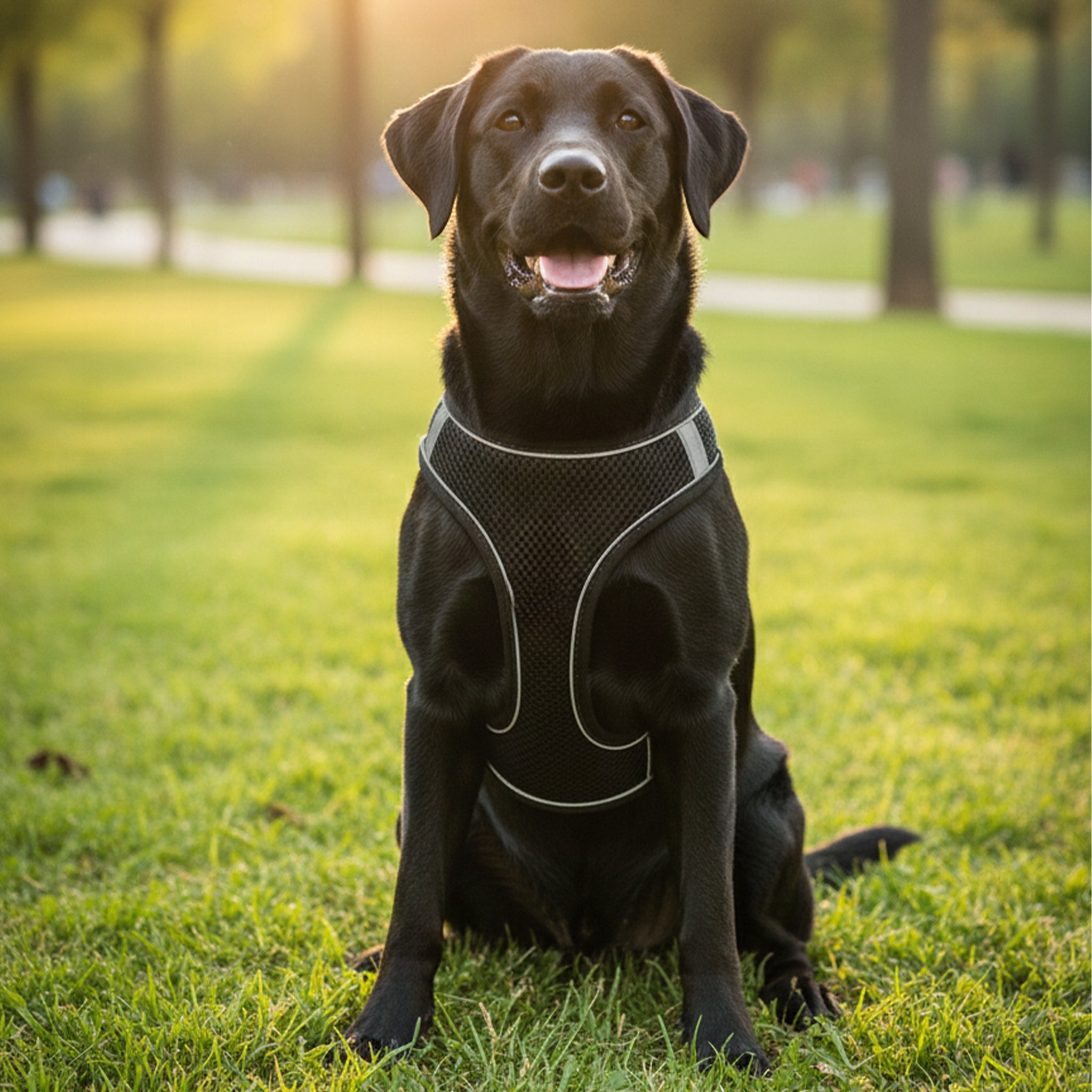 Dog Harness Black L Pressure-Free Reflective Walking Packaging status original