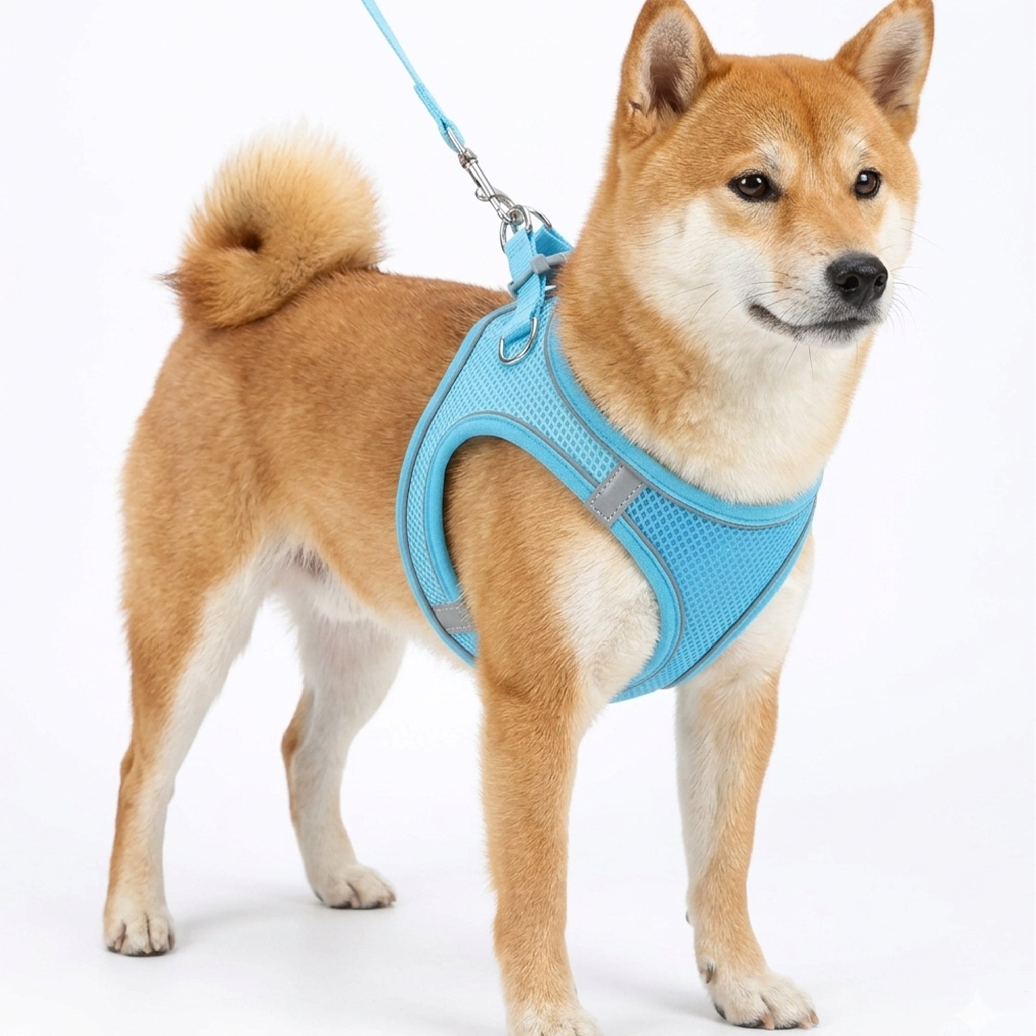 Dog Harness Blue M Pressure-Free Reflective Walking Brand no brand