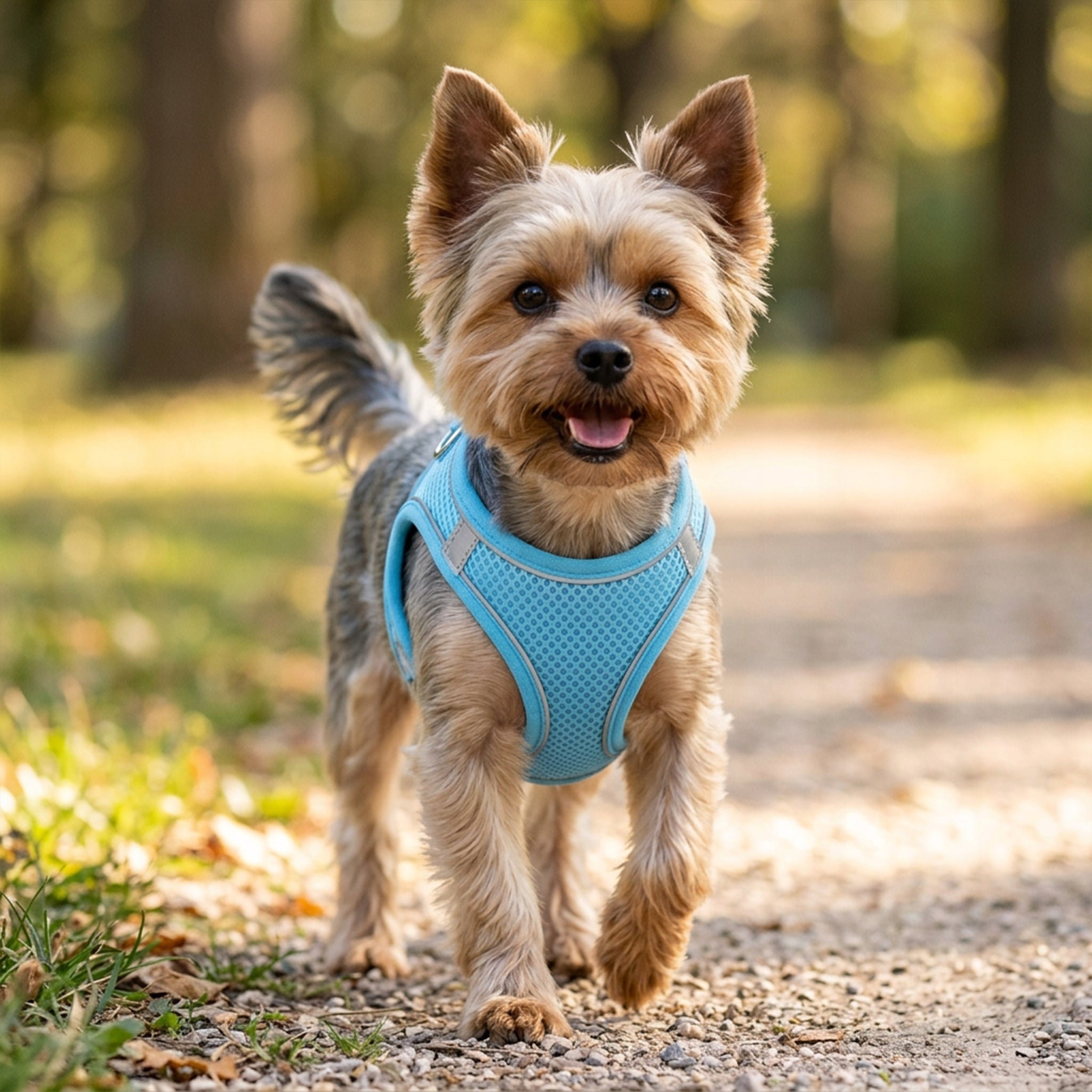 Dog Harness Blue M Pressure-Free Reflective Walking Packaging status original