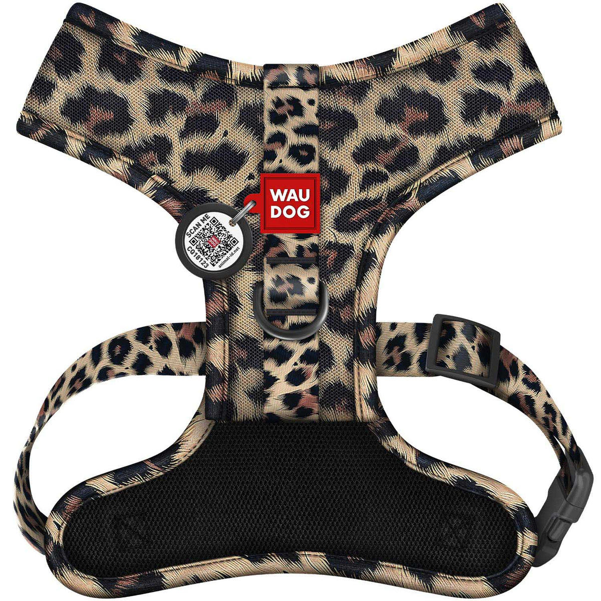 Dog Harness Breathable Soft QR Code Address Card Leopard XS WAUDOG mesh
