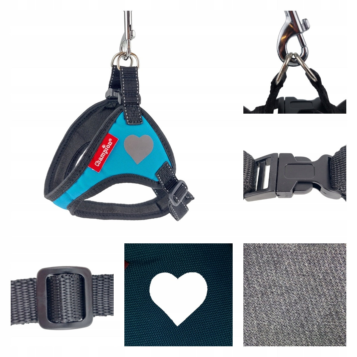 Dog Harness Champion Pressure-Free Adjustable Strong Comfort" Turquoise XXS Packaging status original