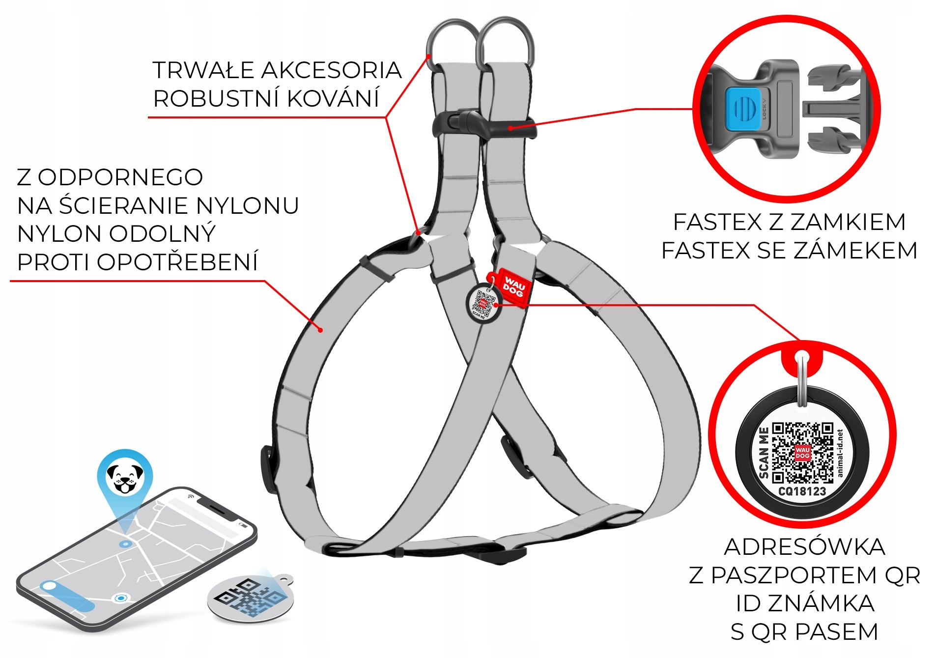 Dog Harness, Drawing Avocado, 40-55 cm 15 mm Trade name WAUDOG szelki nylonowe dla psa