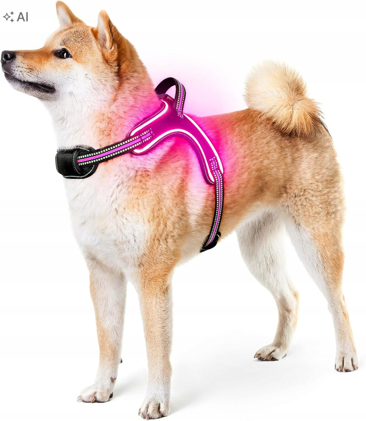Dog Harness Glow Reflective Pink Light Up LED *M