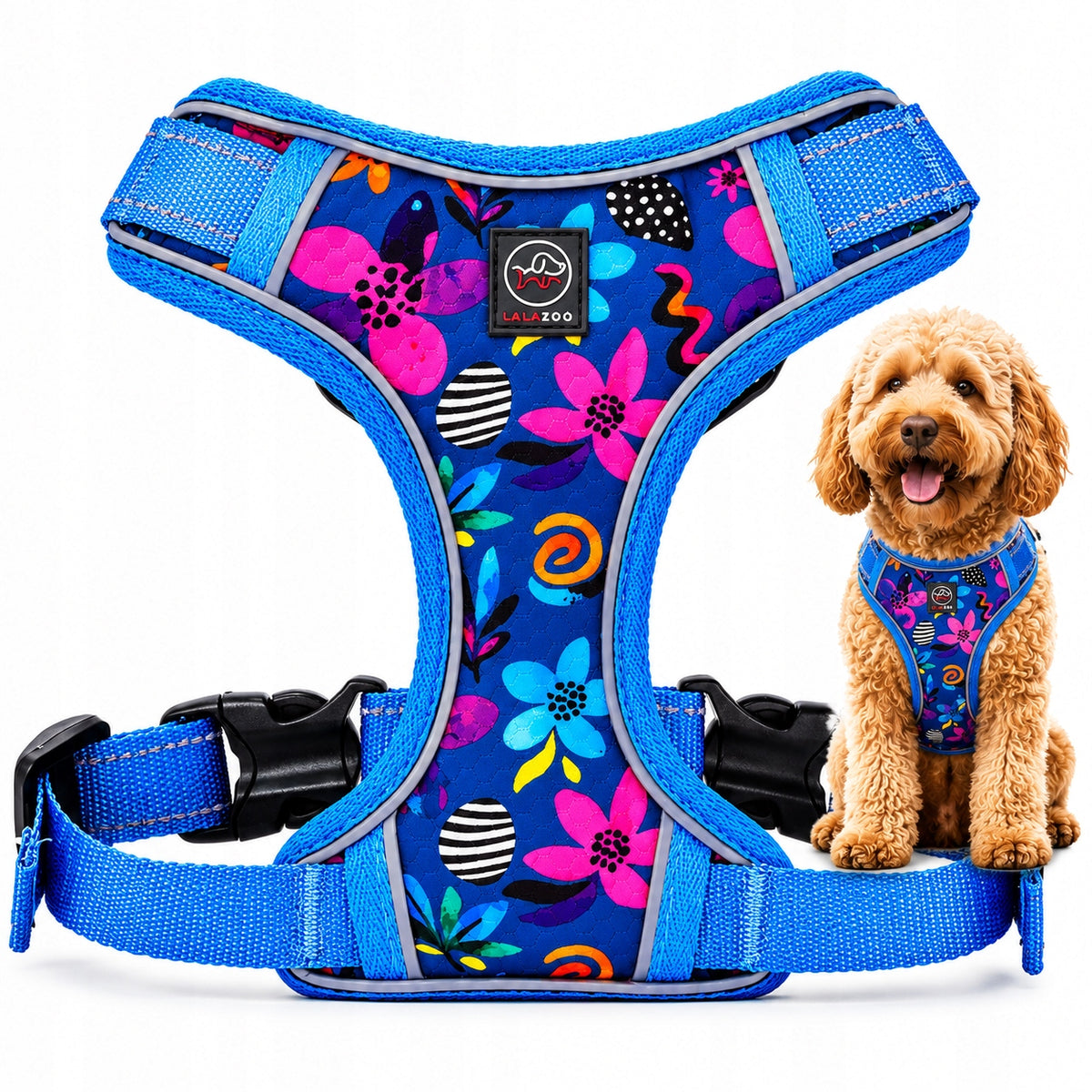 Dog Harness Guard PRESSURE-FREE STRONG Durable Candy Bloom L