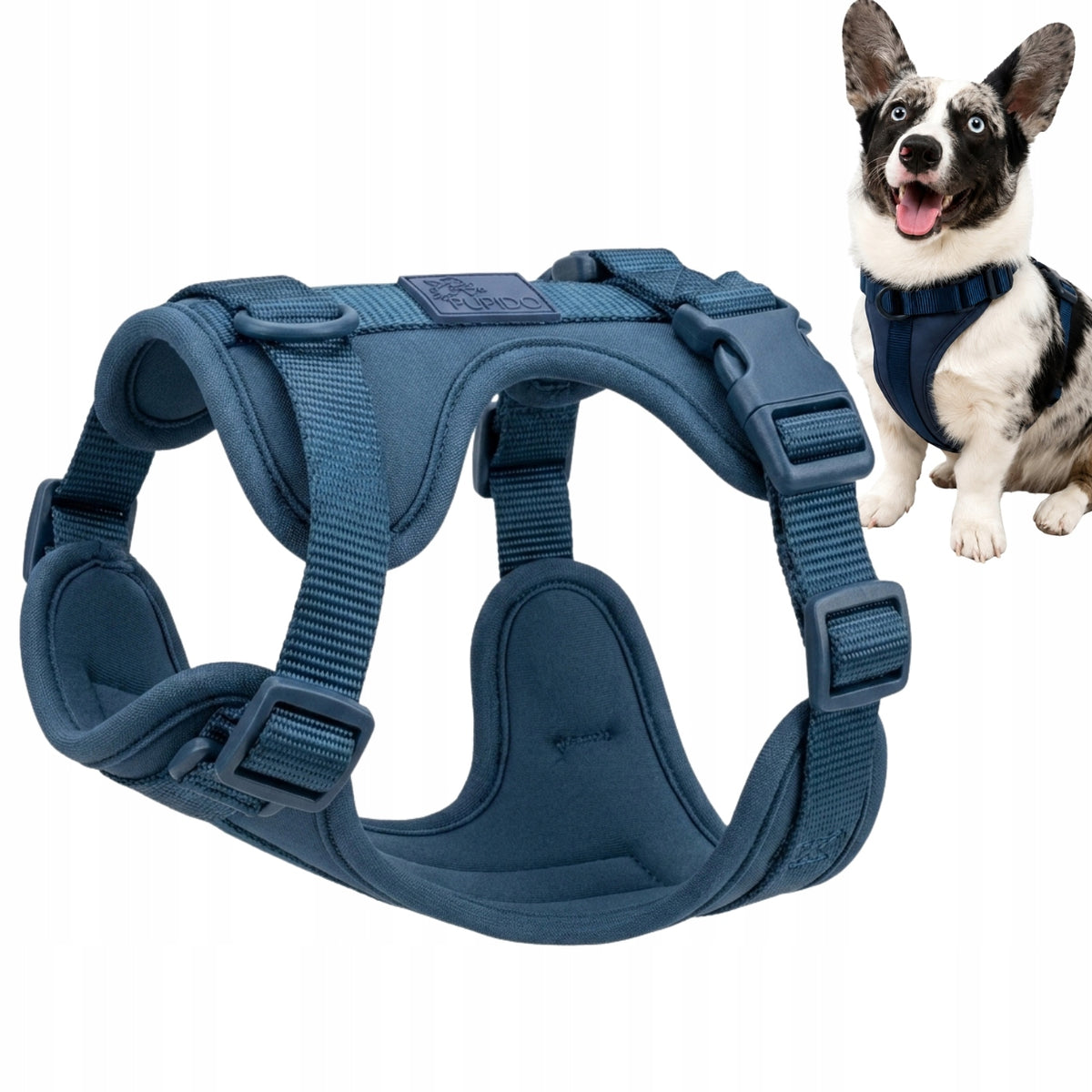 Dog Harness Guard Pressure-Free Walking Adjustable Blue Pupido S