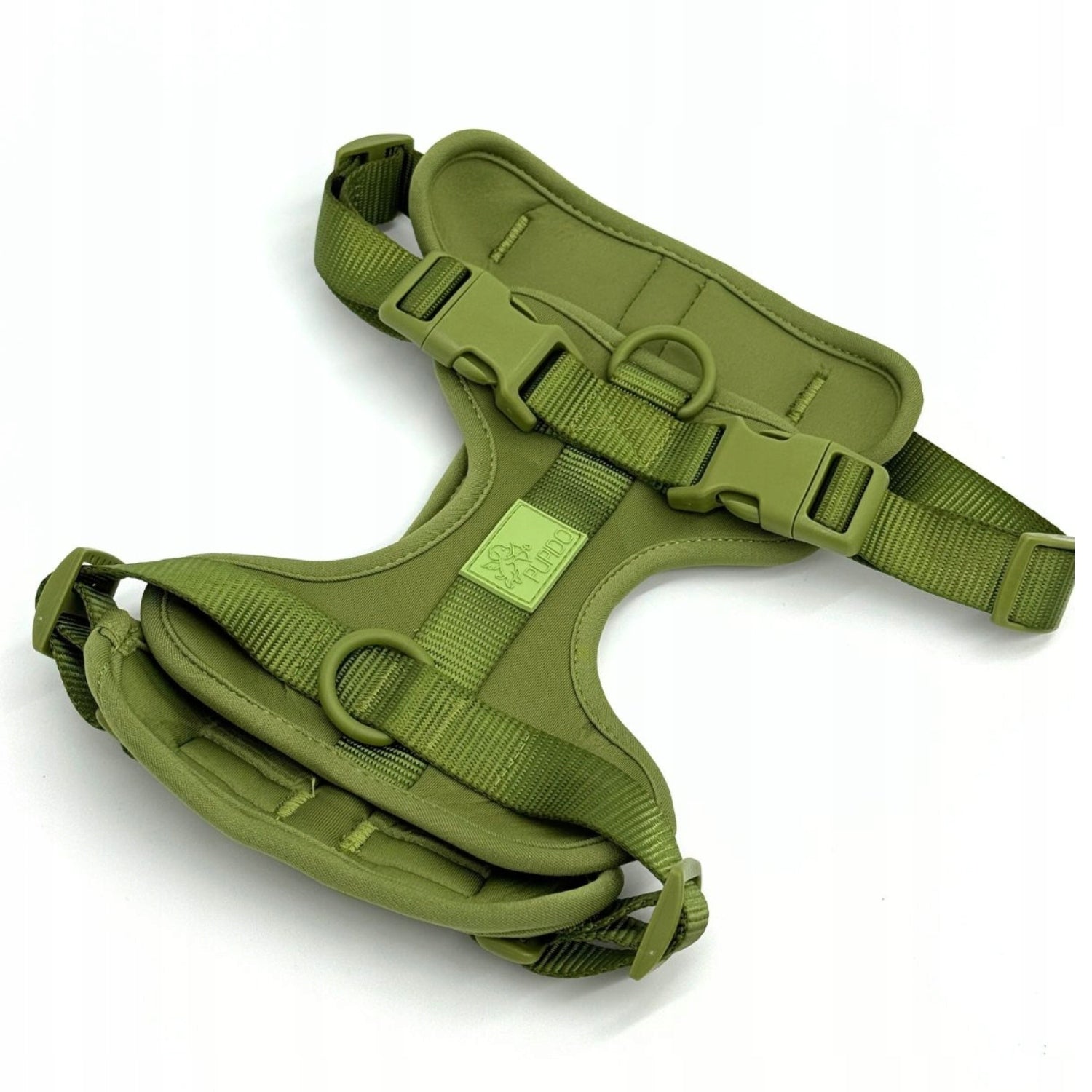 Dog Harness Guard Pressure-Free Walking Adjustable Olive Pupido L Color green
