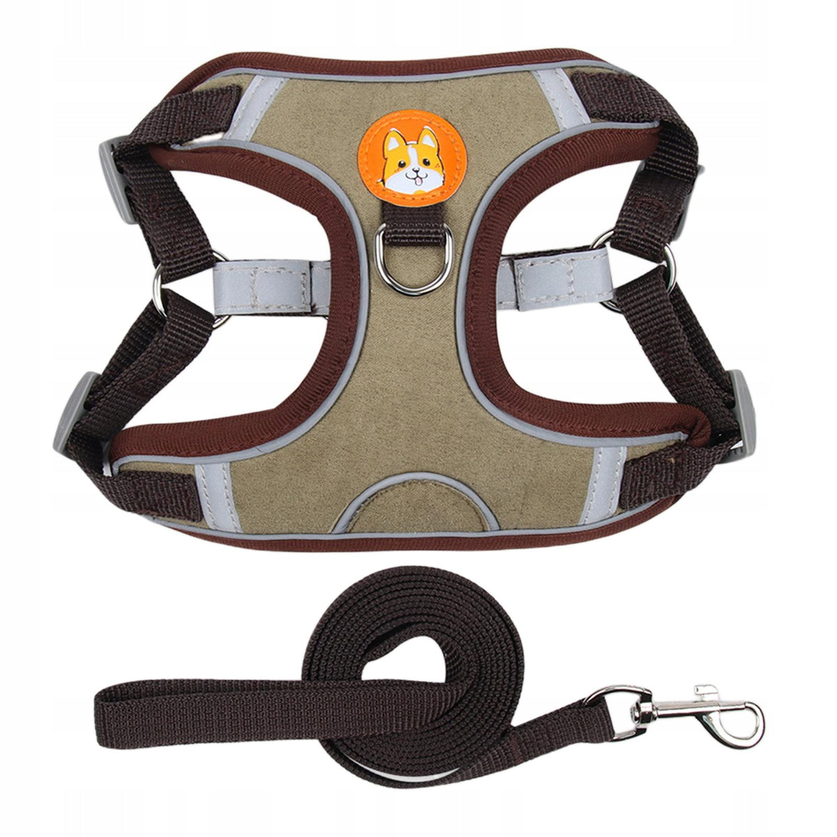 Dog Harness Leashs Set Soft Padded Breathable Adjustable Chest Brown L