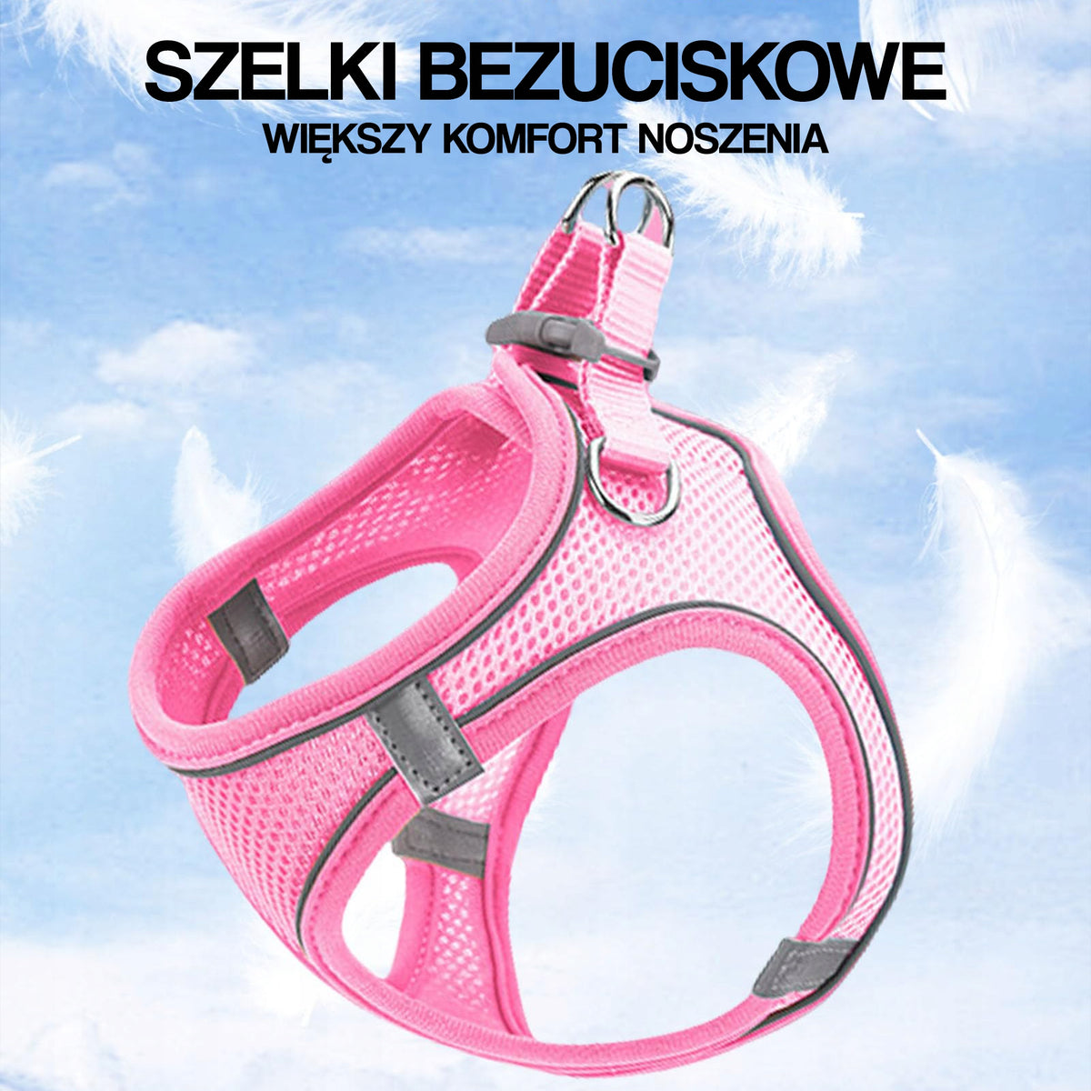 Dog Harness M Pink Pressure-Free Reflective Walking Manufacturer code Różowe szelki dla psa bezuciskowe odblaskowe