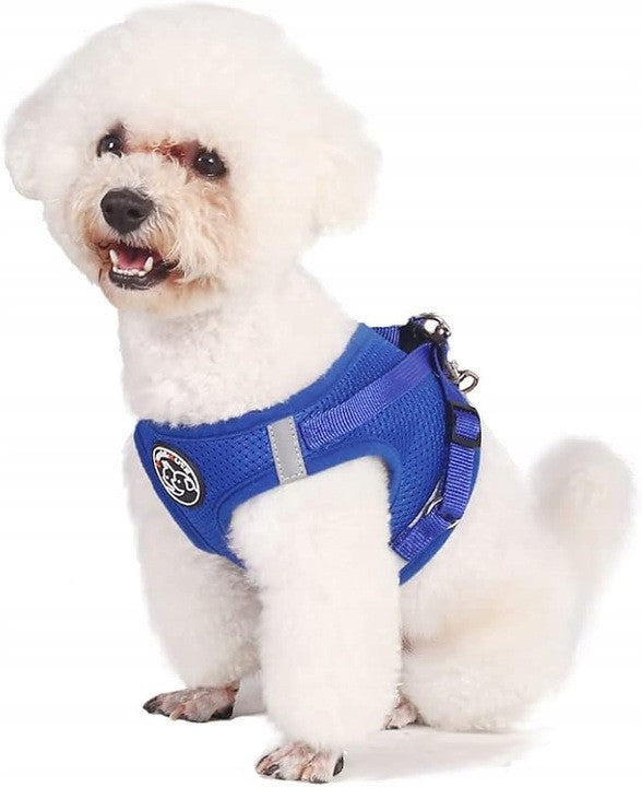 Dog Harness M with Breathable Mesh and Lanyard Blue
