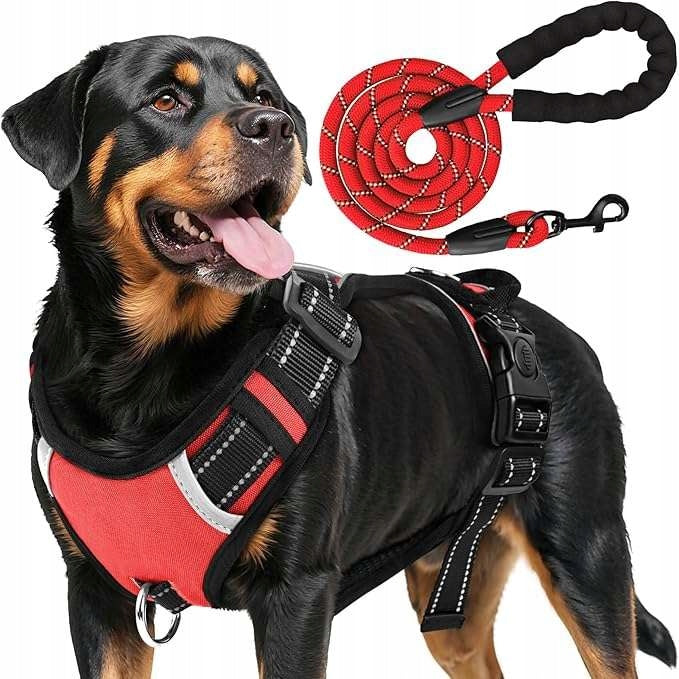 Dog Harness Non-Slip Reflective with Lanyard Red M