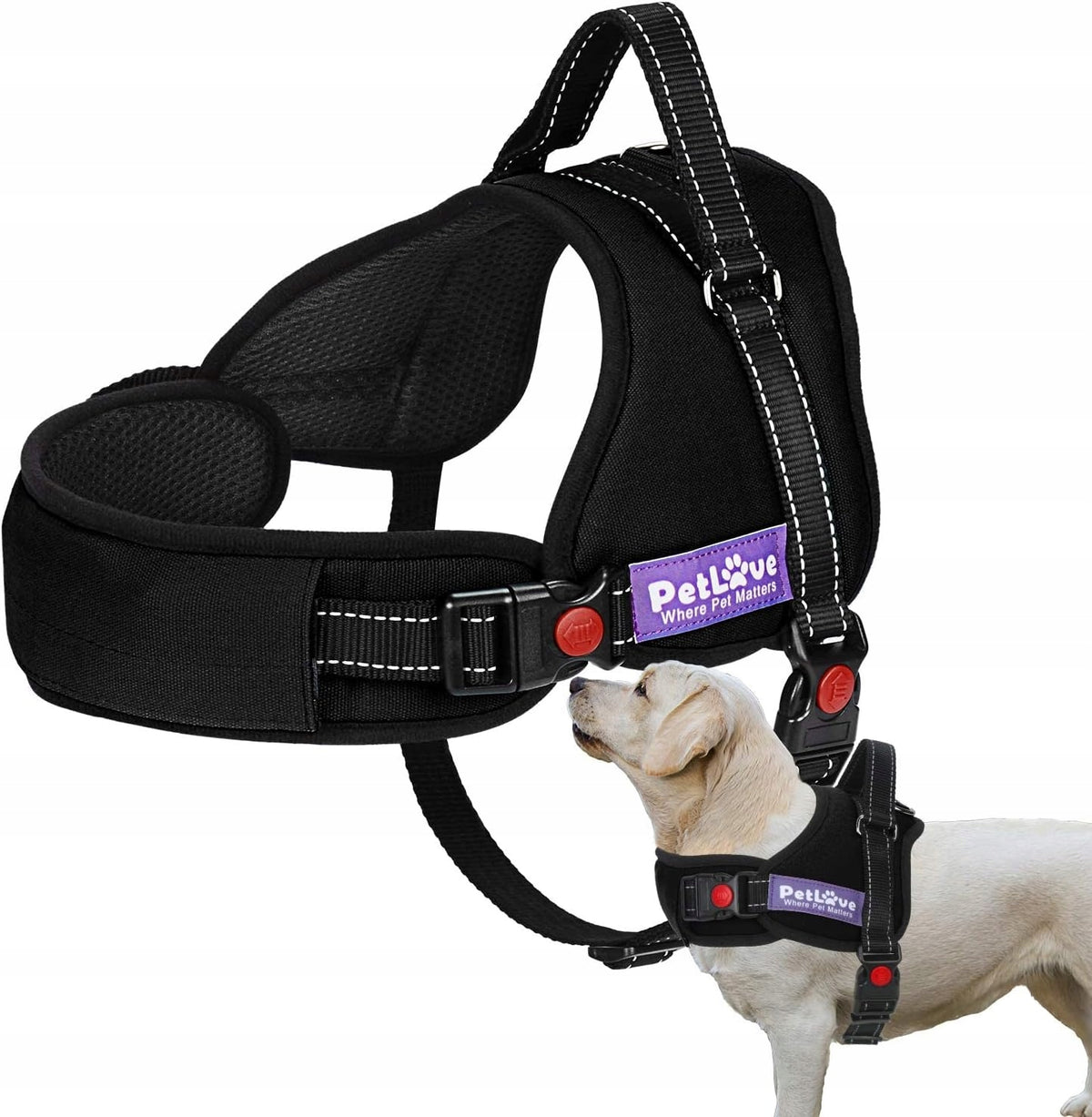 Dog Harness Pressure-Free Adjustable Soft Reflective Black 88x64 M